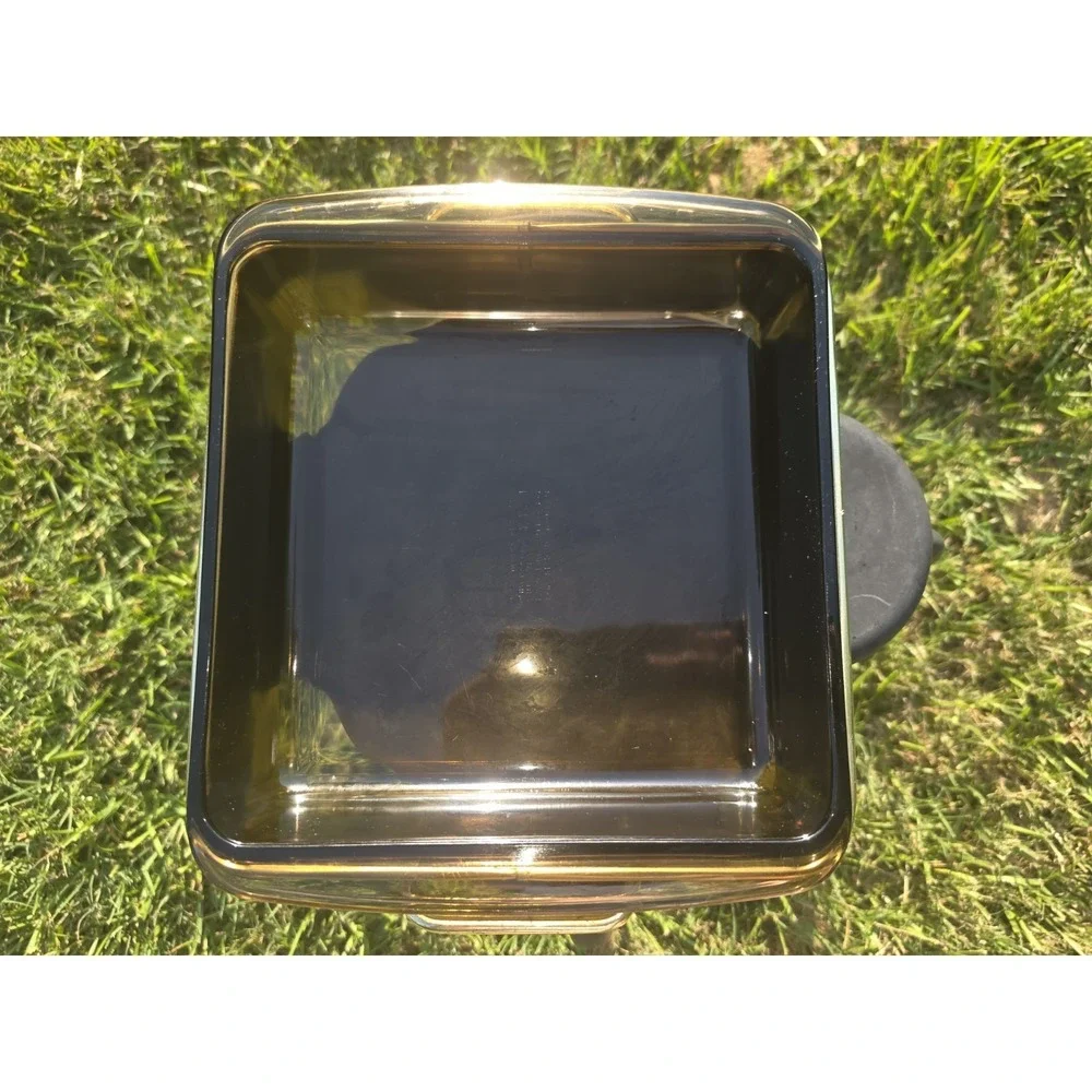 Pyrex Corning Glass 2 Quart Square Brown Casserole & Fruit Tin Holder #222 A-17